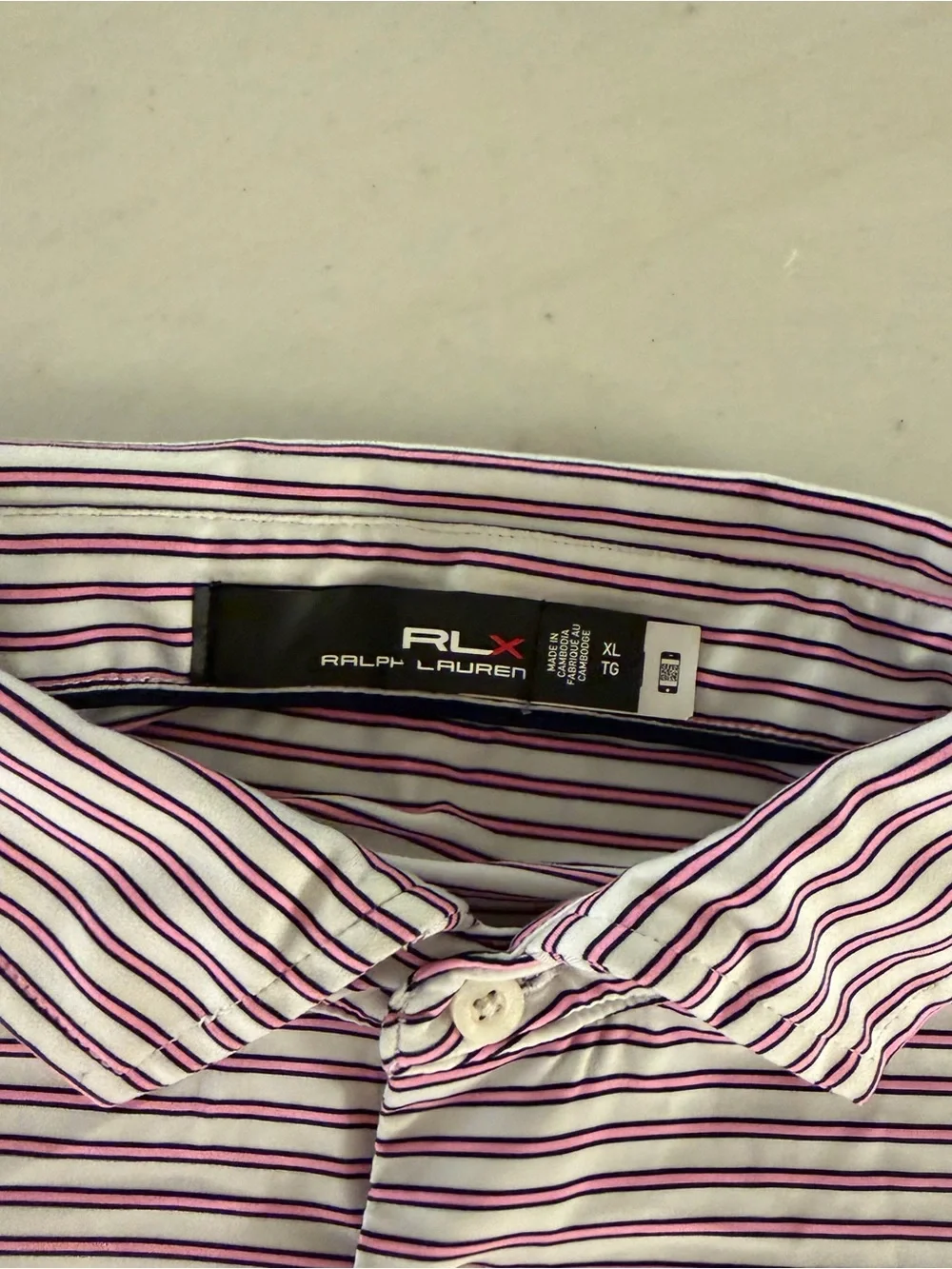 RLX Ralph Lauren Polo Shirt Mens XL Pink Striped Golf Performance Short Sleeve